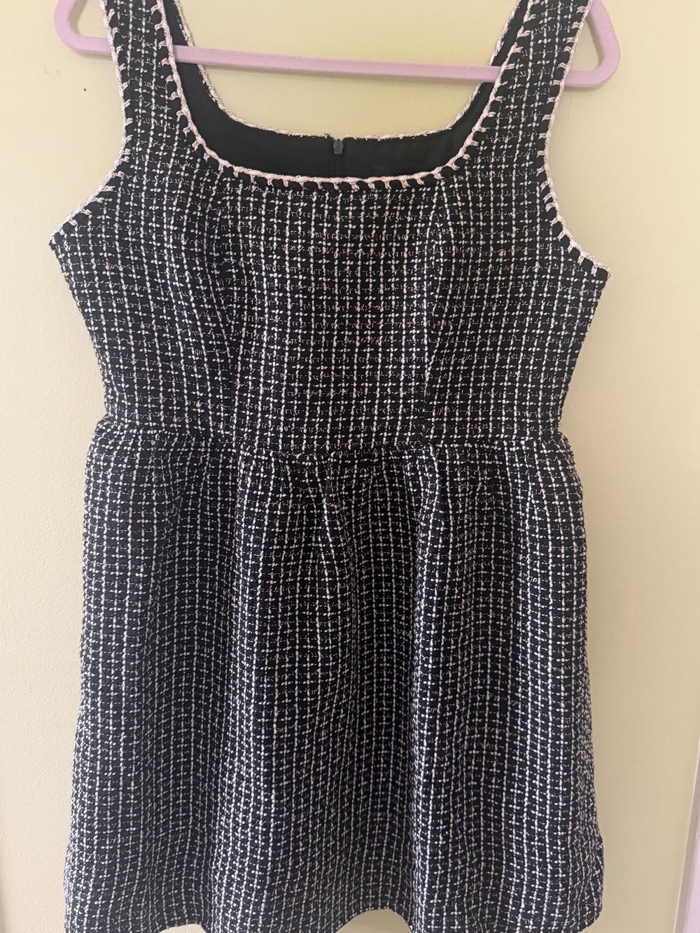 Cider Black and White Tweed A-Line Kids Dress with Pink Trim